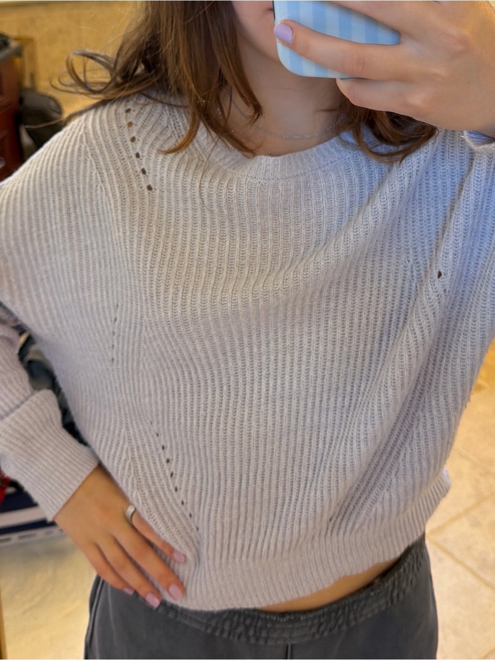 Soft Ribbed Crewneck Sweater in Light purple. From garage!